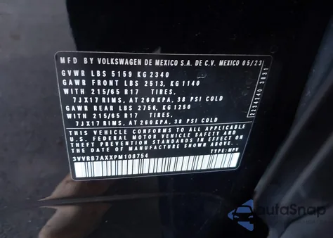 2023 Volkswagen Tiguan 2.0T S from USA, damaged, VIN 3VVRB7AXXPM108754